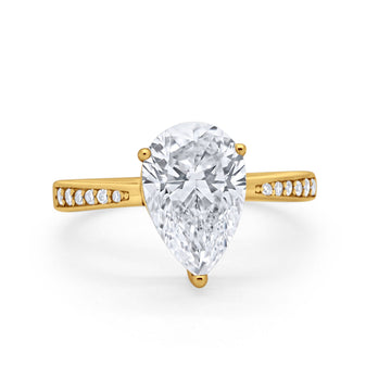 14K Yellow Gold Teardrop Pear Bridal Wedding Engagement Ring Simulated CZ